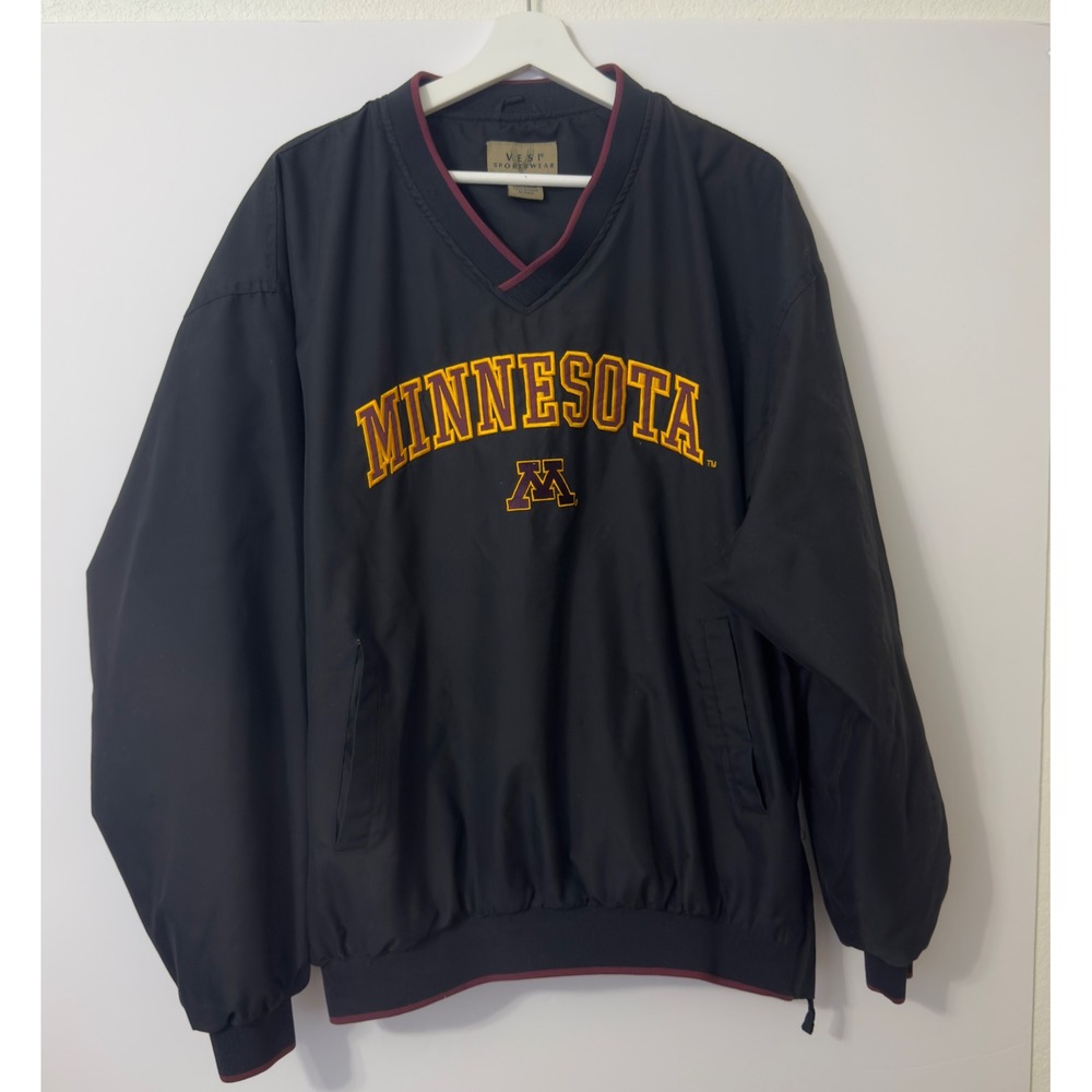 Vesi Minnesota Golden Gophers Windbreaker Mens XL Black Pullover V-Neck Exc